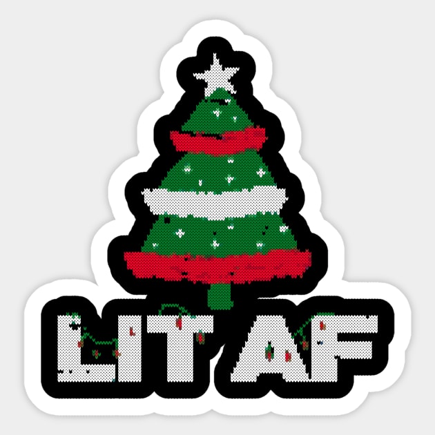 lit af christmas tree ugly sweater Sticker by crackdesign